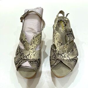 Earthies Monaco Snakeskin Leather Wooden Clog Platform Sandals